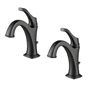 Arlo Matte Black Single Handle Basin Bathroom Faucet with Lift Rod Drain and Deck Plate (2-Pack)