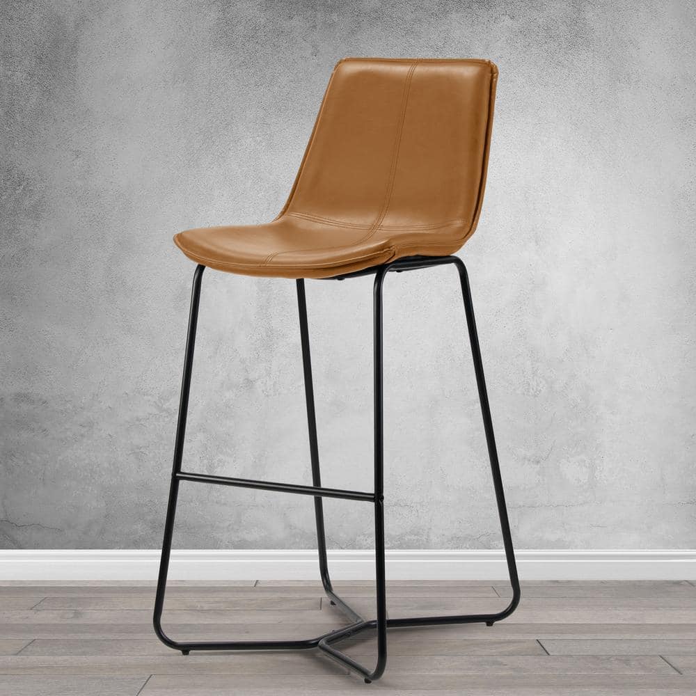 Amery 30" Brown Faux Leather Bar Stool with Black Iron Frame - Set of 2