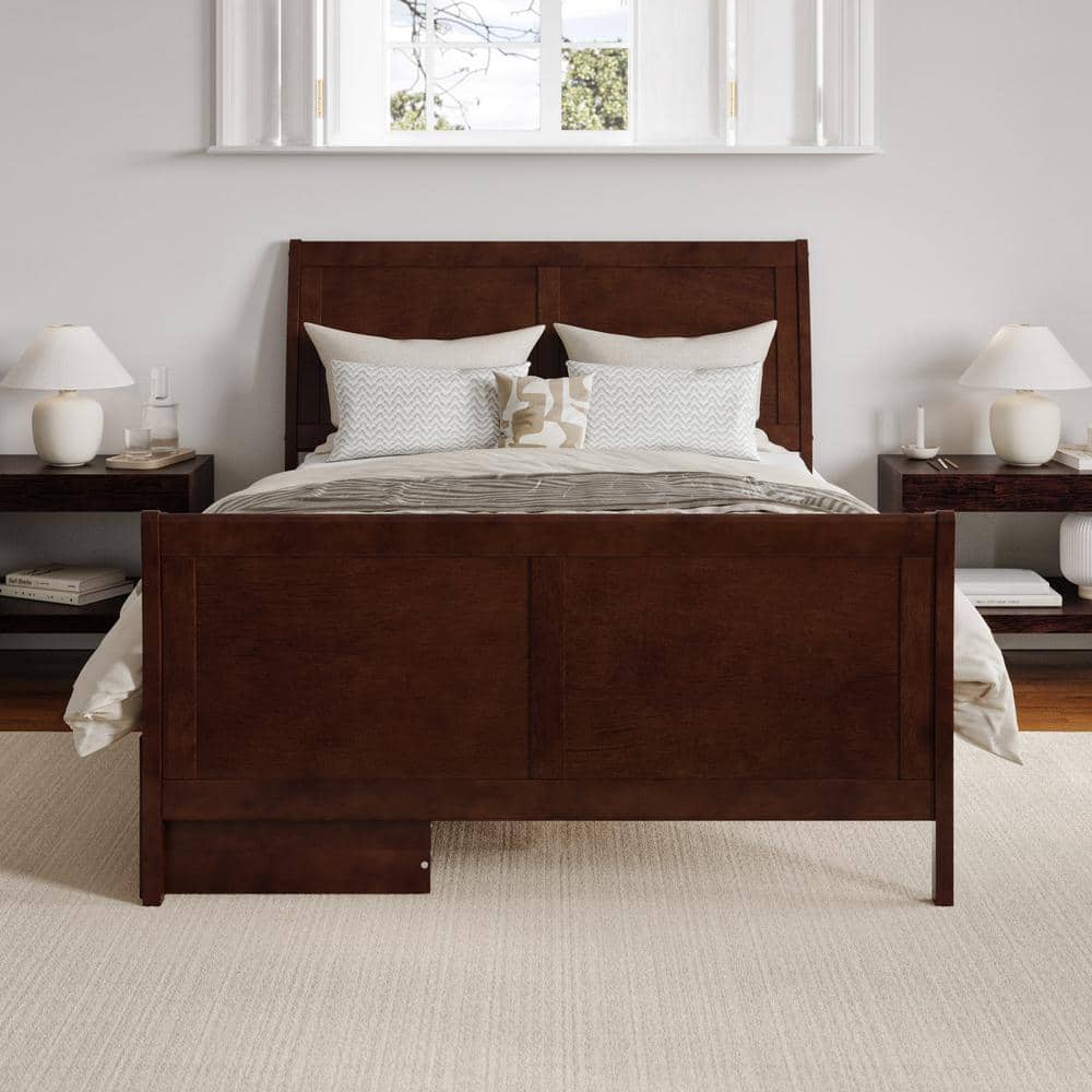 Portland Walnut Full Platform Bed with Storage Drawers