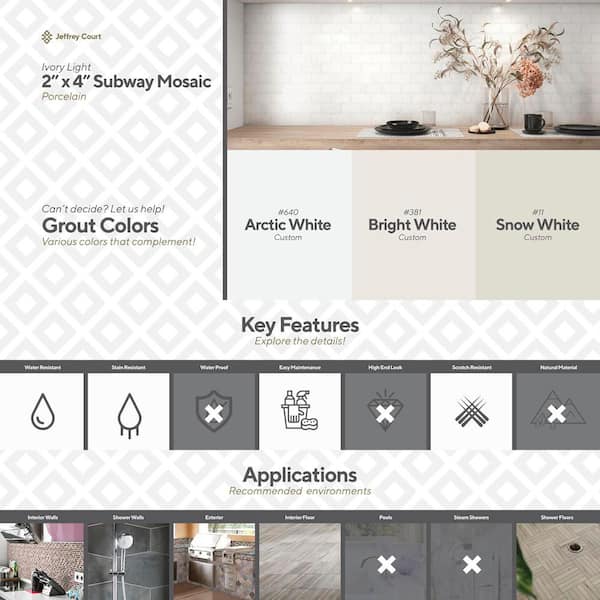 Jeffrey Court Take Home Tile Sample - 2x4 Subway Ivory Light 4 in
