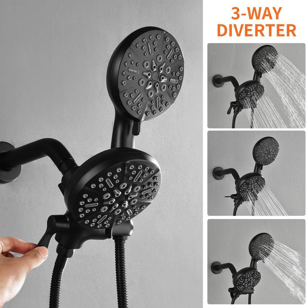 Matte Black Wall Mounted Dual Shower Head System with Handheld