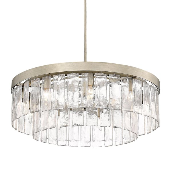 Golden Lighting - Ciara 9-Light White Gold and Hammered Water Glass Chandelier for Living Room with No Bulbs Included