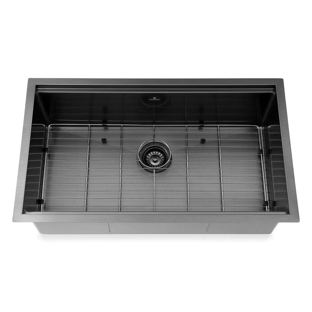 32 in. Undermount Single Bowl 16-Gauge Gray Stainless Steel Kitchen Sink wi