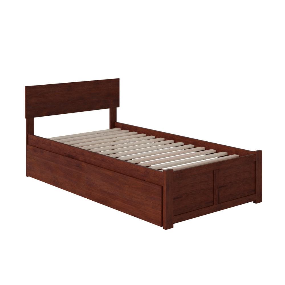 Orlando Twin Medium Brown Wood Platform Bed with Storage Drawers