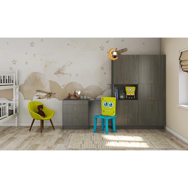 Timberline 125 in. W x 24 in. D x 89.5 in. H Assembled Slab Children's Workstation Base Cabinet Bundle in Walnut