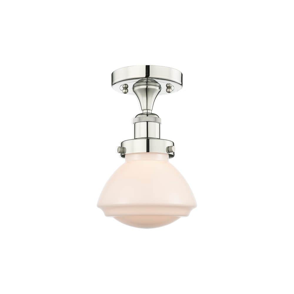 Olean 6.5 in. 1-Light Polished Nickel Art Nouveau Semi-Flush Mount with Frosted Glass Shade price history on PriceWatchPro