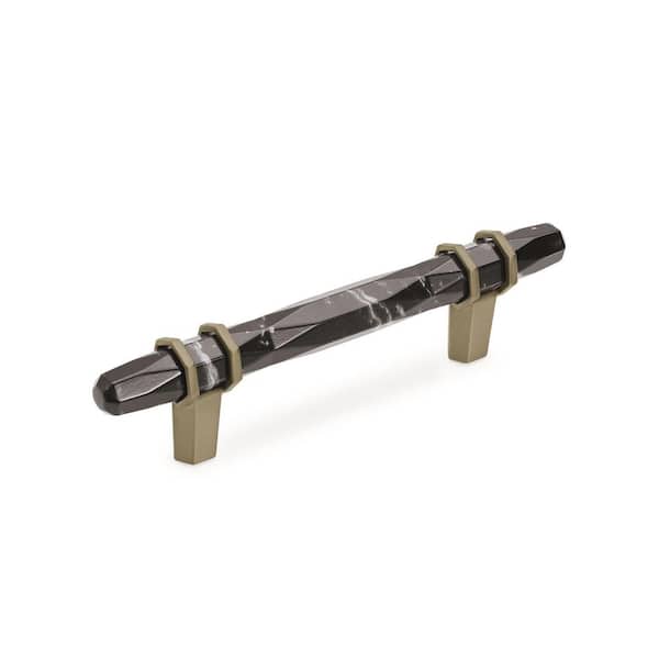 Carrione 3-3/4 in. (96mm) Modern Marble Black/Golden Champagne Bar Cabinet Pull