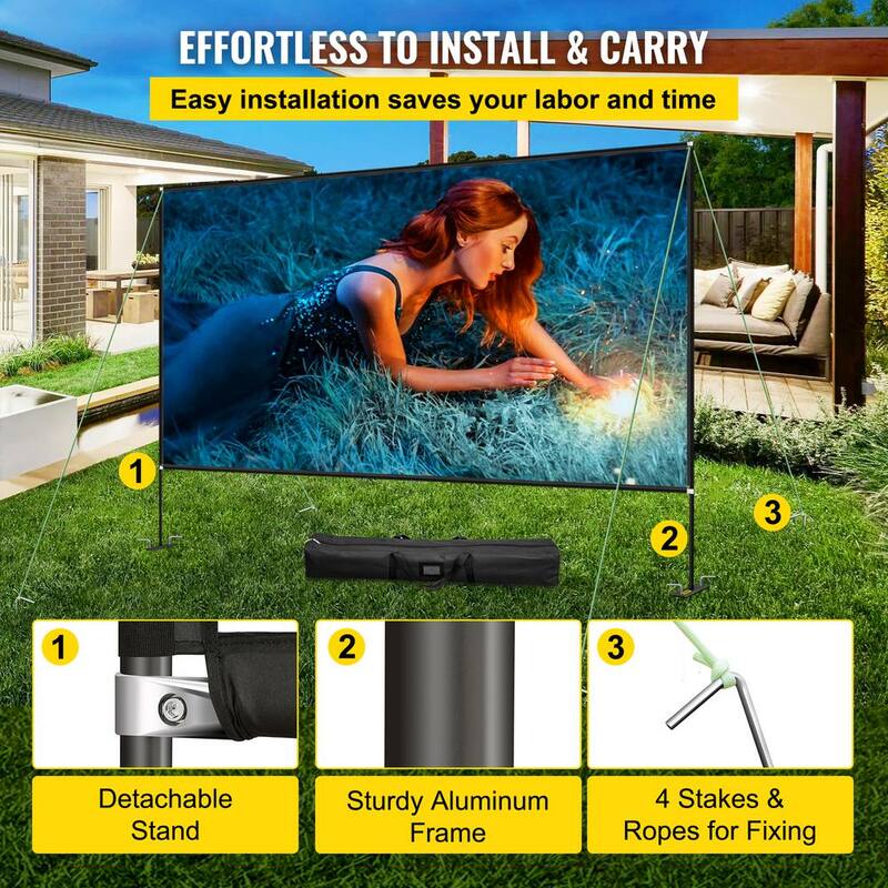 Projector Screen with Stand 150 in. Portable Movie Screen 16:9 4K HD Wide Angle Outdoor Projector Screen Stand