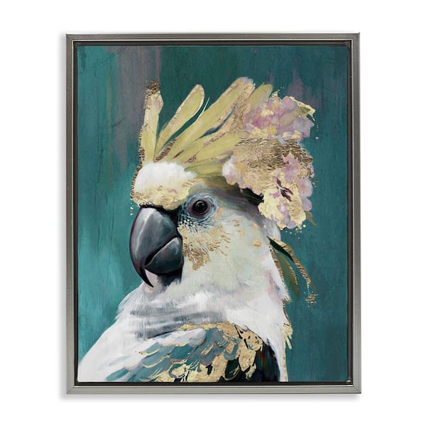 Cockatoo with Gold Accents by Svetlana Aleynikova Gray Floater Frame Animal Graphic Art Print 31 in. x 25 in.