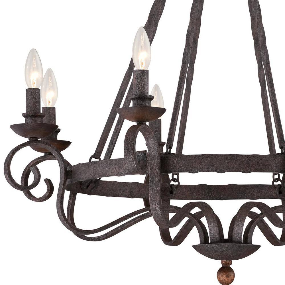 Noble Rustic Black 8-Light Chandelier with Dark Walnut Accents