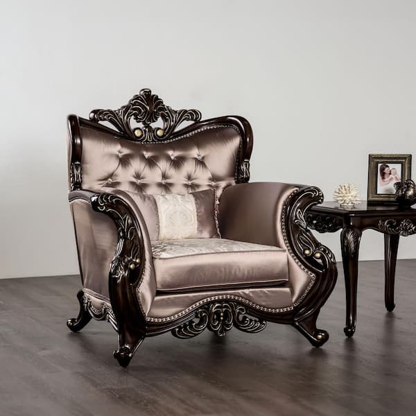 Sidney 30 in. Wingback Velvet Chair in Dark Cherry and Brown with Reversible Seat Cushions