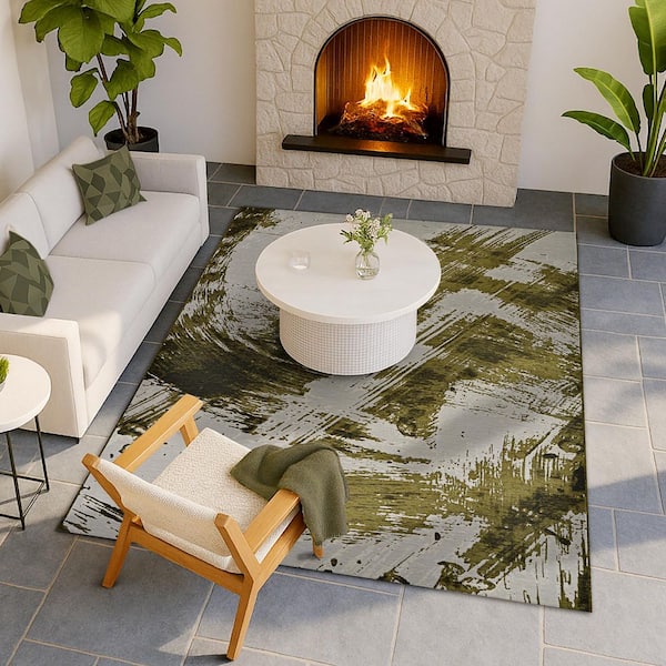 Castille Canvas 10 x 14 Tea Leaf Abstract Outdoor Area Rug