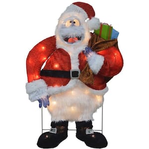 24 in. Red Steel Plug-in Bumble Snowman Santa Christmas Yard Decoration with lights