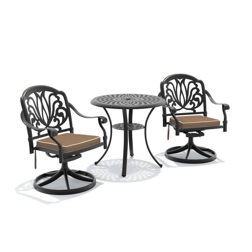 3-Piece Cast aluminum Patio Outdoor Dining Sets with Brown Cushions and Swivel Chairs price history on PriceWatchPro