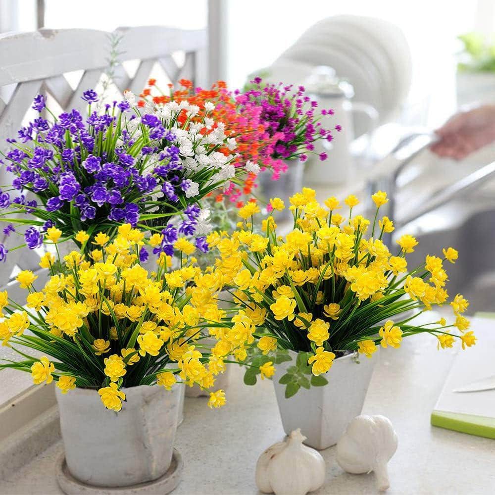 14 in. Yellow Outdoor Artificial Flowers 20 Bundles DE411K5 - The