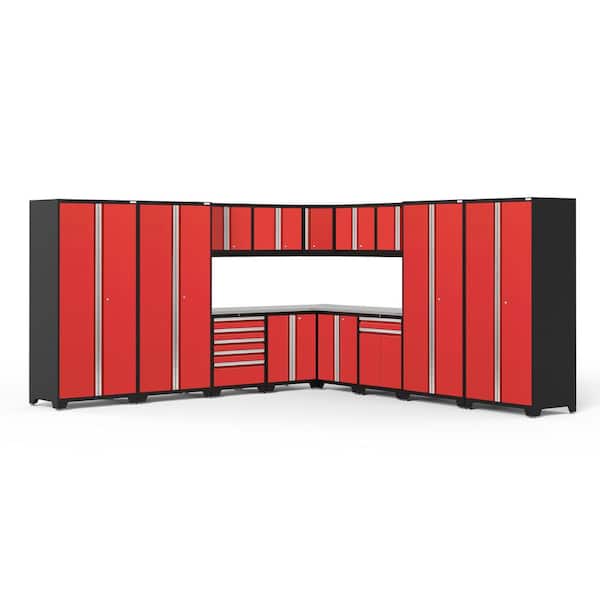 NewAge Products Pro Series 16-Piece 18-Gauge Stainless Steel Garage Storage System in Deep Red (304 in. W x 85 in. H x 24 in. D)
