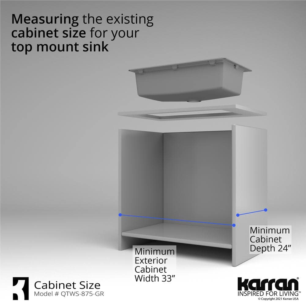 Gray Quartz 33'' Single Bowl Drop-in Workstation Sink