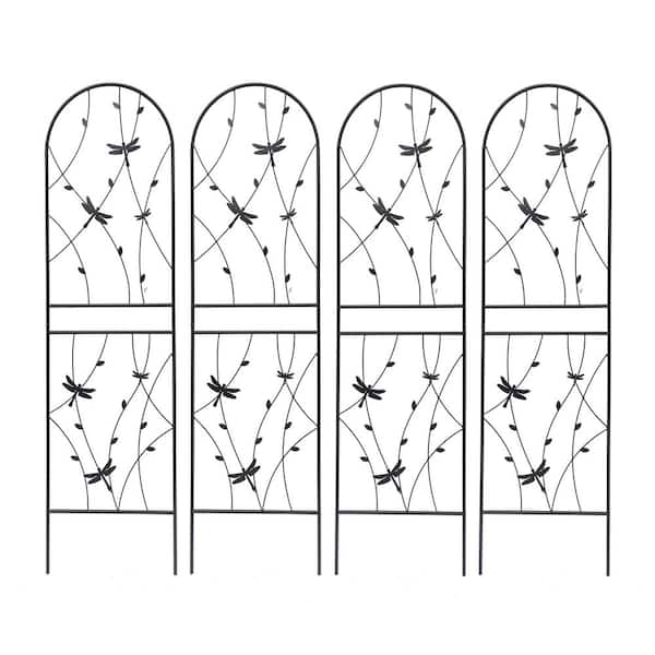 Tenleaf 4-Piece Black Metal Garden Trellis 19.7 x 71 in. Rustproof Trellis for Climbing Plants Outdoor Rustproof Plant Support