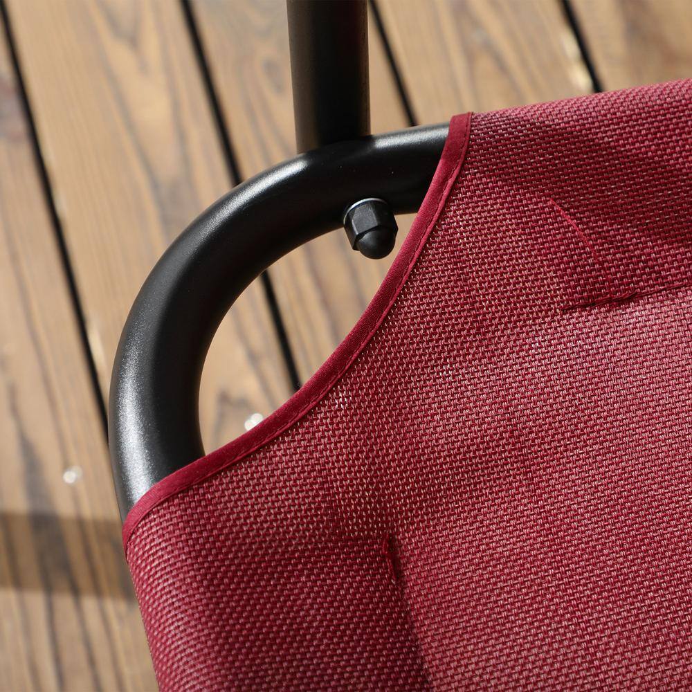 Wine Red Steel Frame 3-Person Patio Swing with Adjustable Canopy