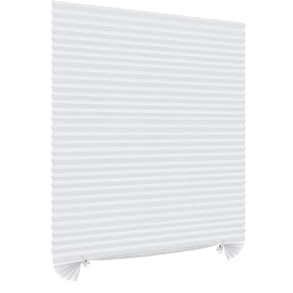 Afoxsos White Cordless No Drill Clip On Stick Self Adhesive Temporary Window Pleated Paper Vertical Blind - 35 in. W x 71 in. L