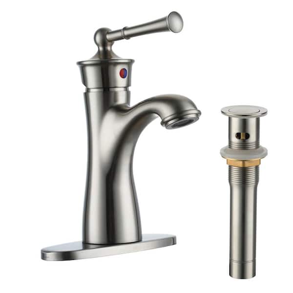 Boyel Living 1.2 GPM Single Handle Single Hole Bathroom Faucet with Deckplate Included and Drain Kit Included in Brushed Nickel