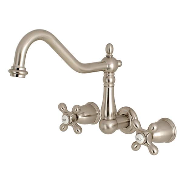 Kingston Brass Heritage 2-Handle Wall Mount Roman Tub Faucet in Brushed Nickel (Valve Included)