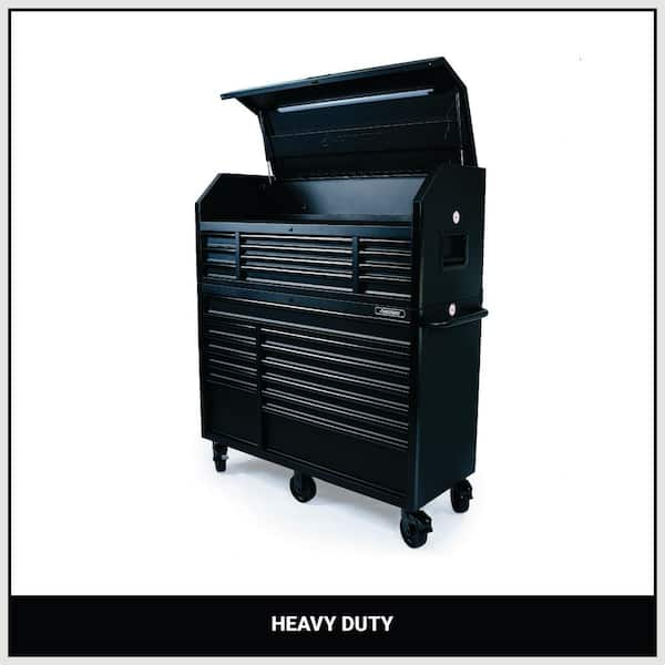 Husky 56 in. W x 22 in. D Heavy Duty 23-Drawer Combination Rolling Tool Chest and Top Tool Cabinet Set in Matte Black