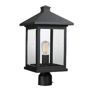 Portland 1-Light Black 18 in. Aluminum Hardwired Outdoor Weather Resistant Post Light Round Fitter with No Bulb Included