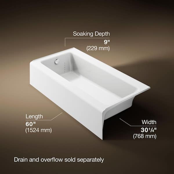 Bellwether 60 in. x 30 in. Cast Iron Alcove Soaking Bathtub with Left-Hand Drain in White