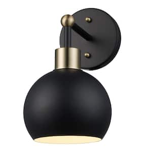 Indigo 1-Light Black and Gold Indoor Wall Sconce Light Fixture with Metal Shade