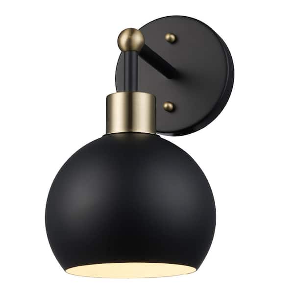 Bel Air Lighting Indigo 1-Light Black and Gold Indoor Wall Sconce Light Fixture with Metal Shade