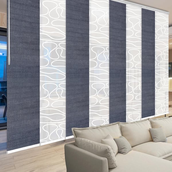 EMOH Denim Swirl 130 in. - 175 in. W x 94 in. L Adjustable 8- Panel White Double Rail Panel Track with 23.5 in. Slates