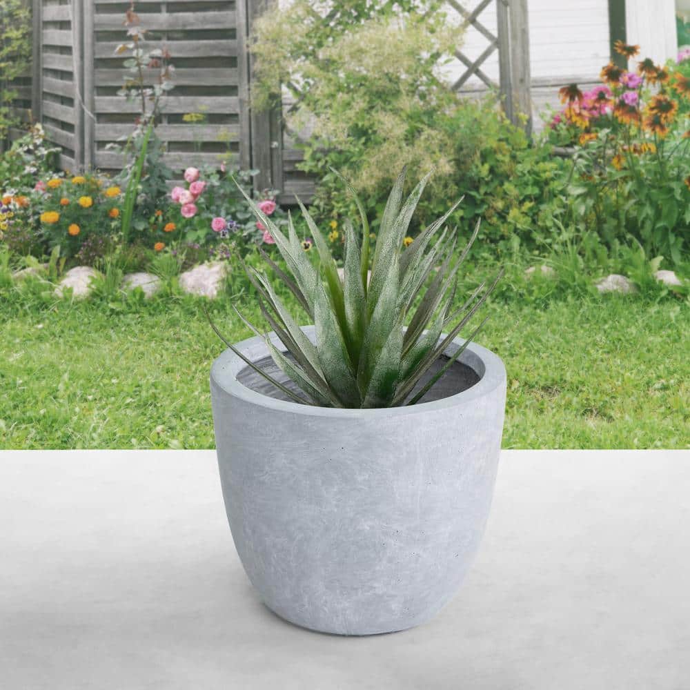 Slate Gray Round Lightweight Concrete Planter with Drainage Hole