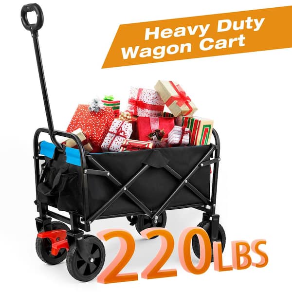 Unbranded 4 cu. ft Outdoor Mini Metal Folding Travel Cart Multi-Function Garden Shopping Beach Cart (Black + Blue + Brake)
