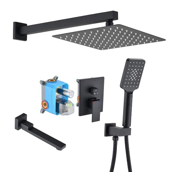 YASINU Single-Handle 1-Spray Tub and Rainfall Shower Faucet In Matte Black (Valve Included)