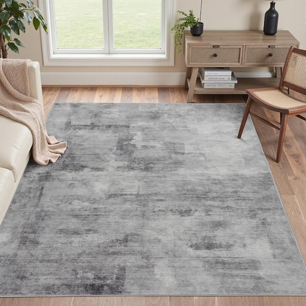 Monet Light Grey 4 ft. x 6 ft. Modern Abstract Area Rug