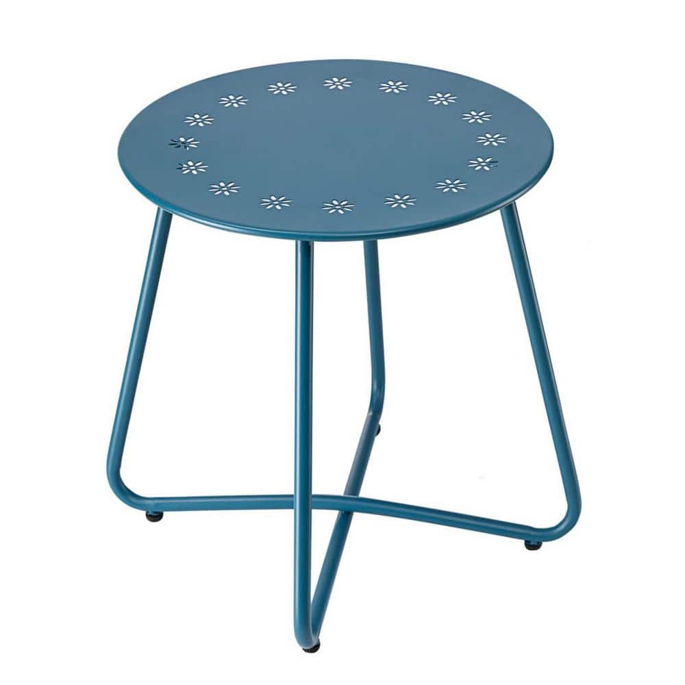 Navy Blue Round Steel Outdoor Side Table