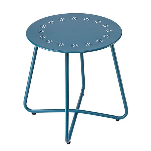 Unbranded Navy Blue Round Steel Outdoor Side Table