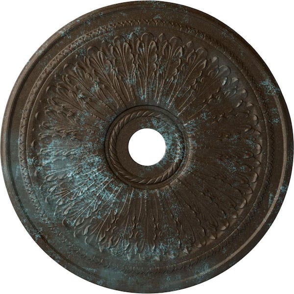 Ekena Millwork 1" x 29-1/8" x 29-1/8" Polyurethane Oakleaf Ceiling Medallion, Bronze Blue Patina