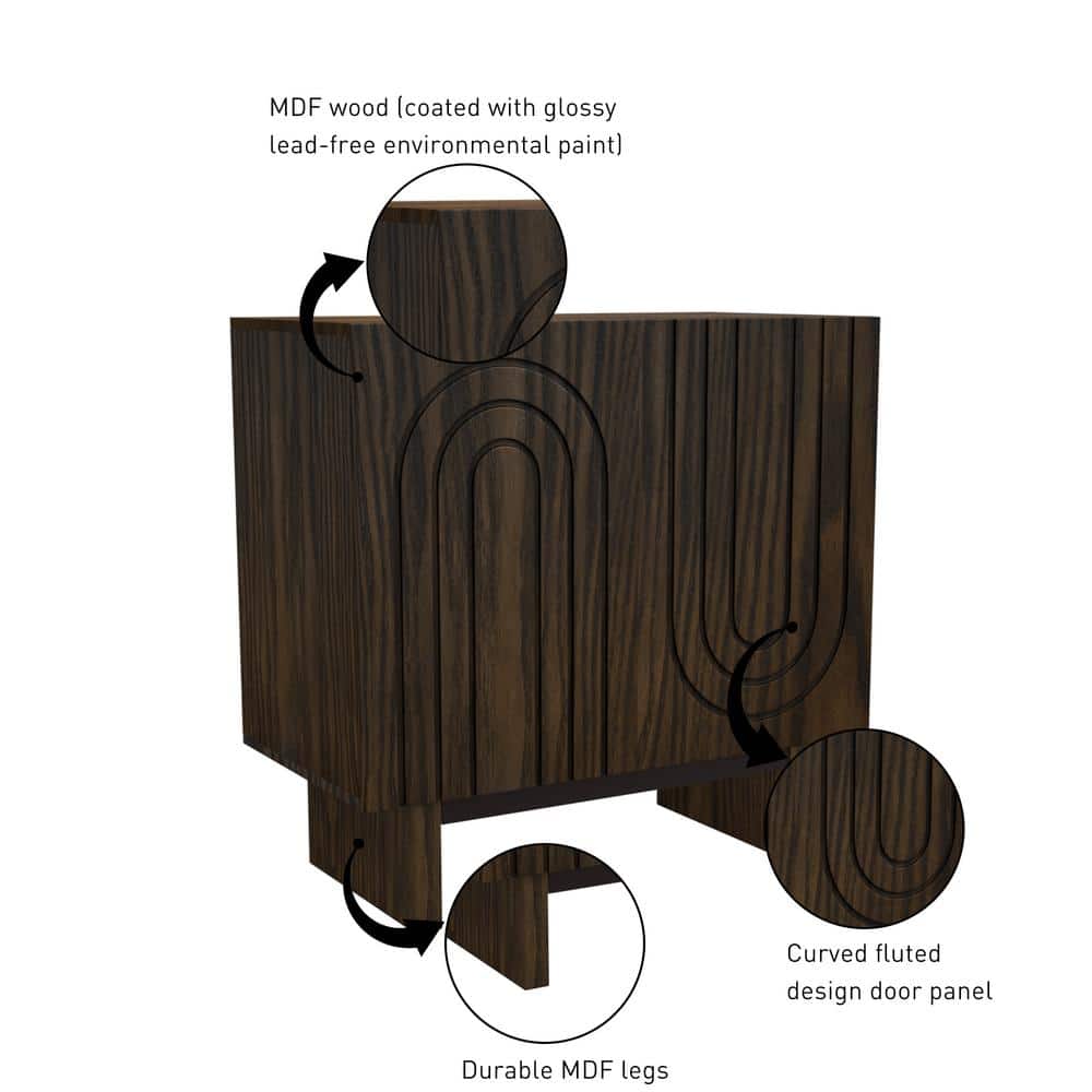 Industrial Brown MDF 2-Door Accent Cabinet with Fluted Design