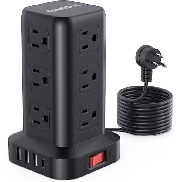 Lukyamzn 12-Outlet Power Strip Surge Protector with 10 ft. Extension Cord and USB Ports in Black