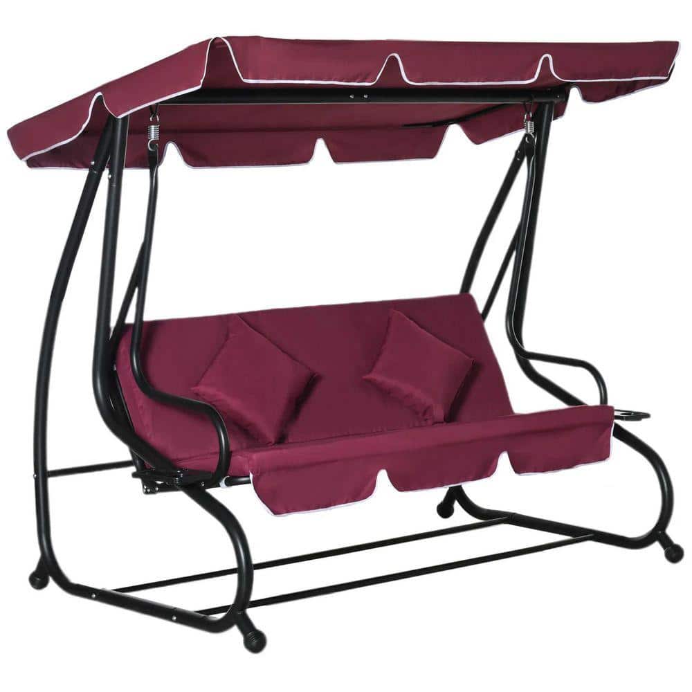 3-Seater Outdoor Swing Bench-Converts to Daybed with Adjustable Canopy, Cupholders, Red Cushion for Patio price history on PriceWatchPro