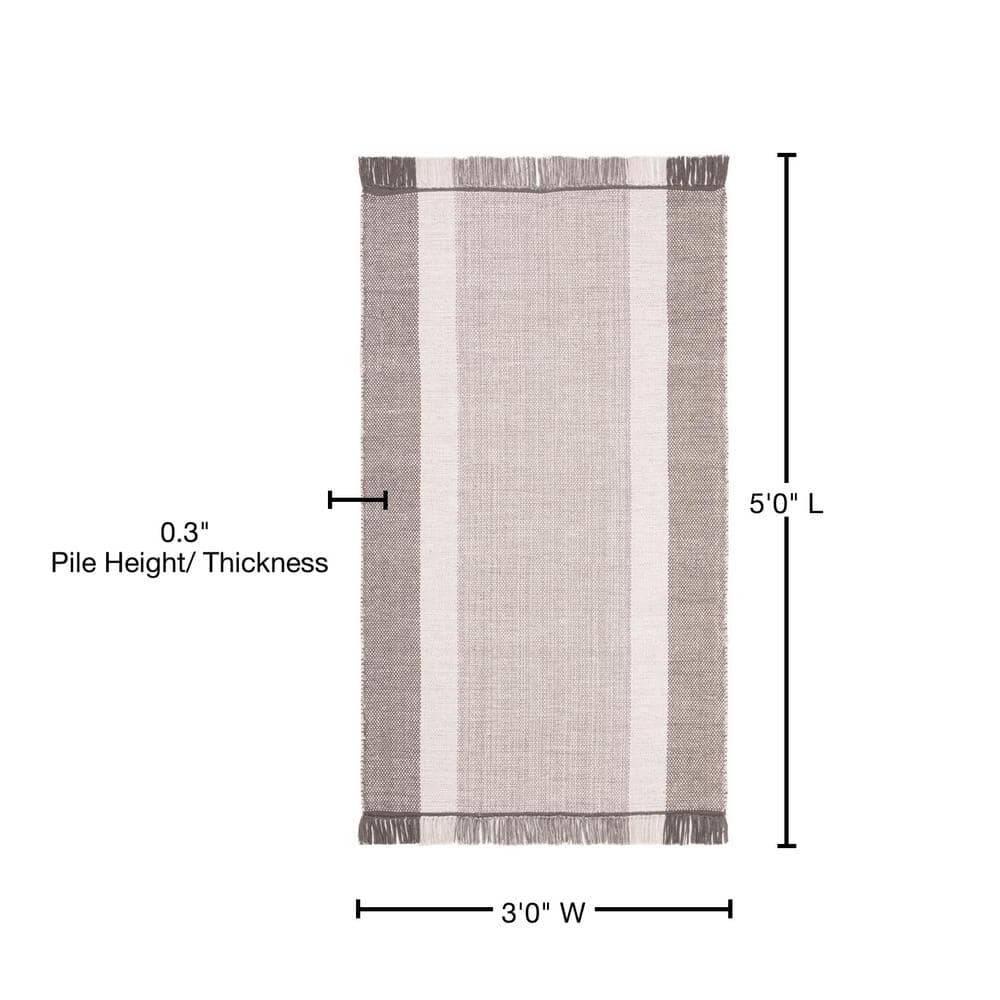 Ivory and Grey Handwoven Cotton Stripe Area Rug, 3' x 5'