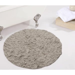 Bell Flower Collection 100% Cotton Tufted Non-Slip Bath Rugs, 30 in. Round, Linen