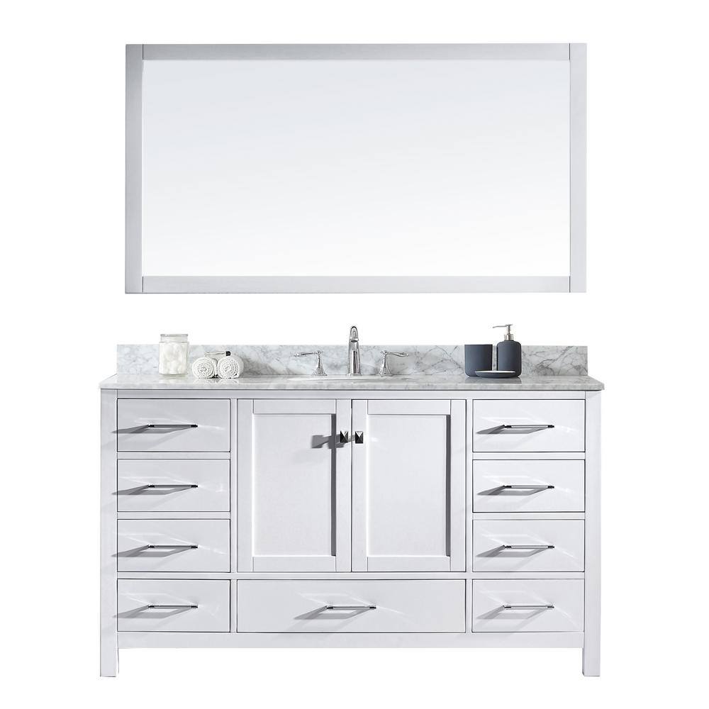 Reviews For Virtu Usa Caroline Avenue 60 In W Bath Vanity In White With Marble Vanity Top In White With Round Basin And Mirror Gs 50060 Wmro Wh The Home Depot