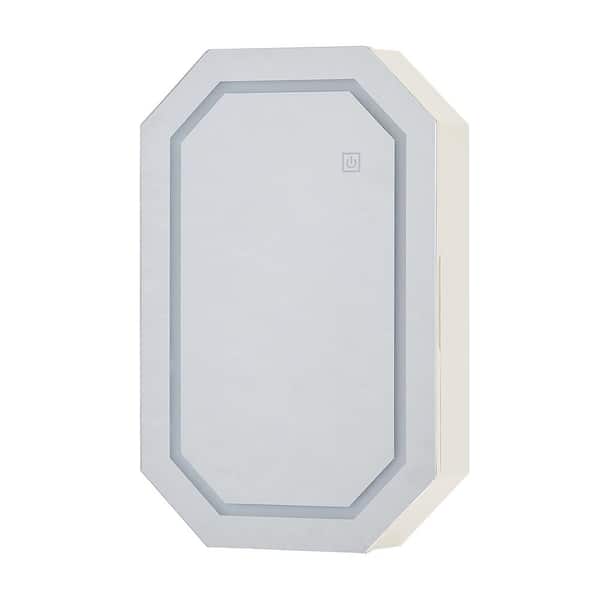 Wall Mounted Bathroom Mirror with LED Lights 14.6 in. W x 22.4 in. H Rectangular Medicine Cabinet with Mirror, White