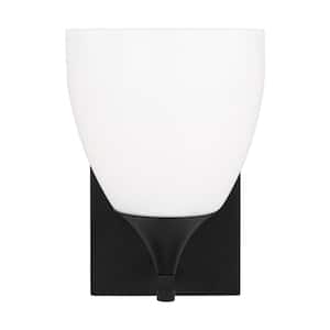 Toffino 6 in. W x 8.875 in. H 1-Light Midnight Black Bathroom Wall Sconce with Milk Glass Shade