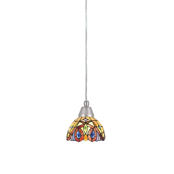 Unbranded Bryson 7 in. 1-Light Brushed Nickel Cord Pendant Light with 7 in. Lynx Art Glass Shade, no bulb included