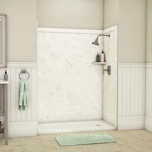 Royale 36 in. x 60 in. x 80 in. 11-Piece Easy Up Adhesive Alcove Bathtub/Shower Wall Surround in Botticino Cream