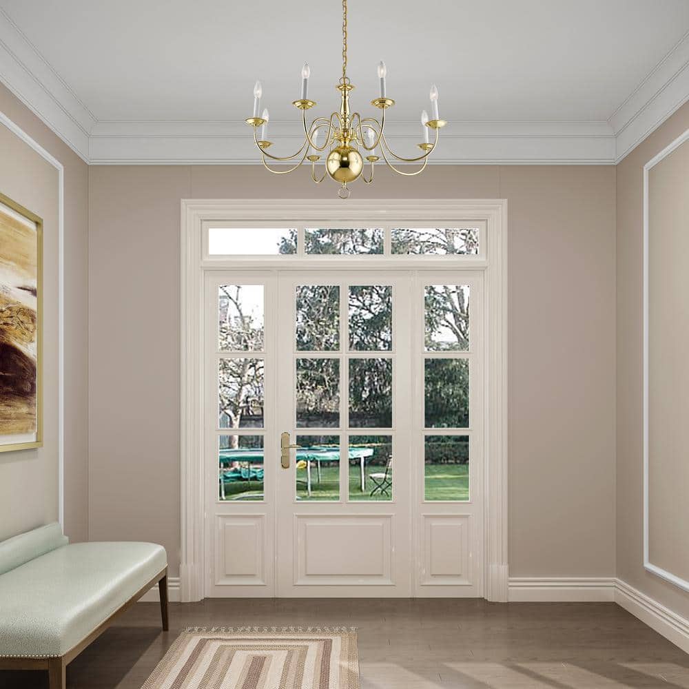 Elegant Williamsburgh Polished Brass 8-Light Colonial Chandelier